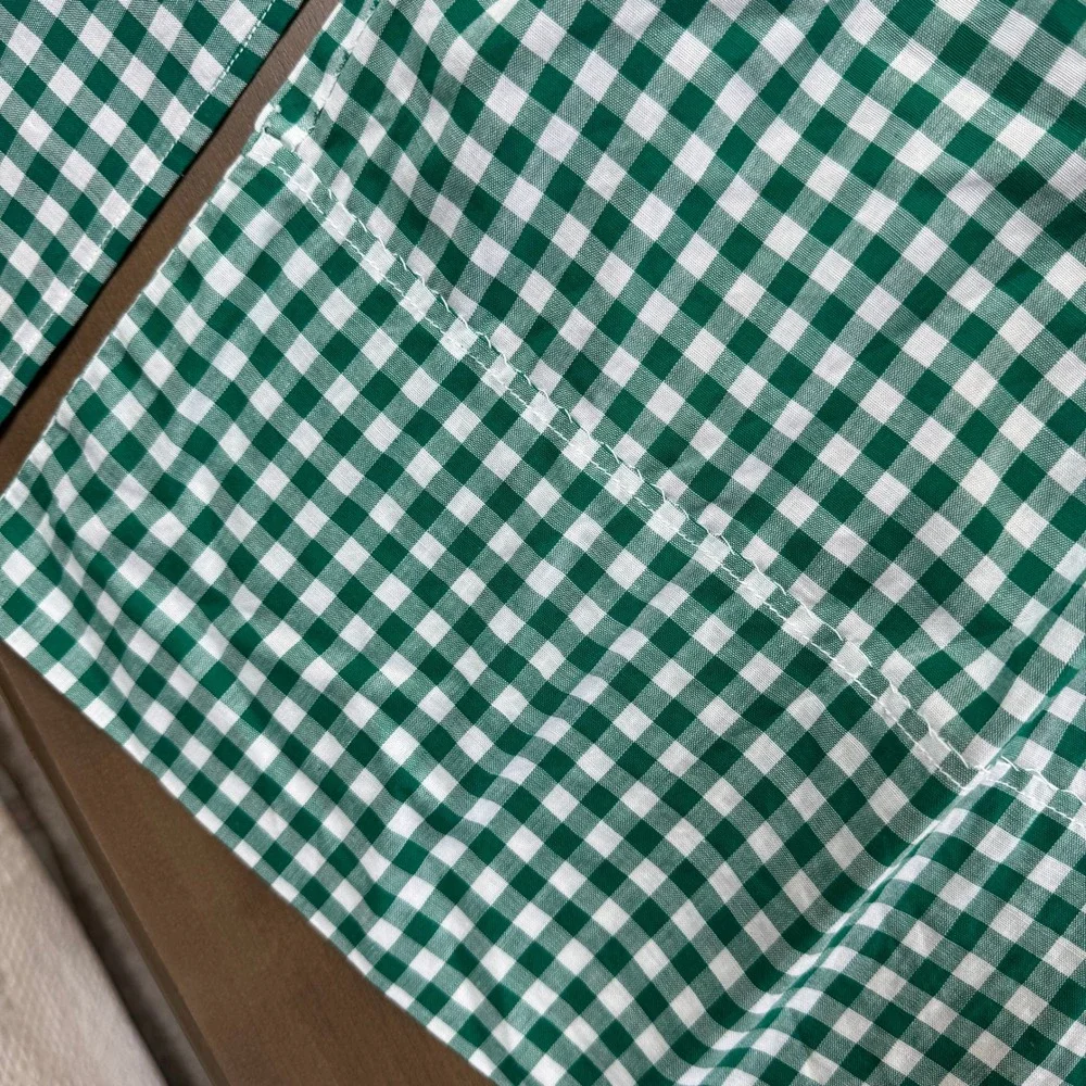 VNTG Green White Gingham Check Apron Shabby Chic Cottagecore Hostess Lace Trim